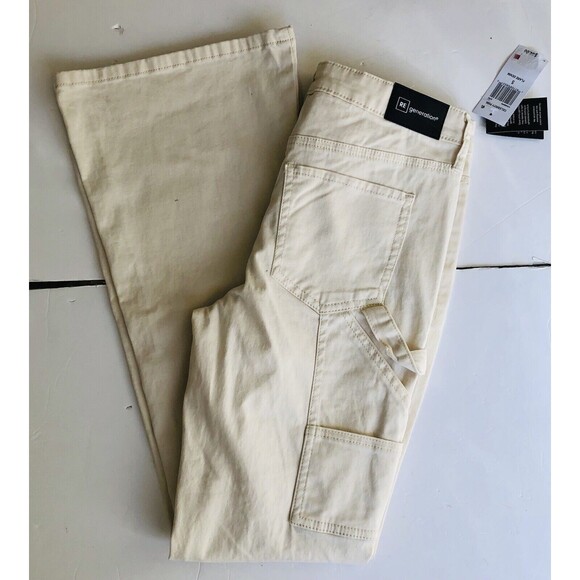RE GENERATION WOMEN'S JEANS CARPENTER FLARE MID RISE BEIGE DEMIN SIZE 5/27  173 - Picture 3 of 12